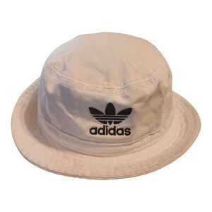 Adidas Originals White Bucket Hat 3‎ Stripes Trefoil Embroidered Logo Unisex